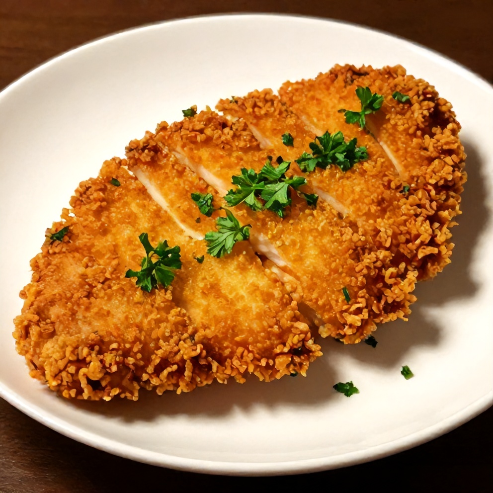 Crispy air fryer chicken cutlets plated