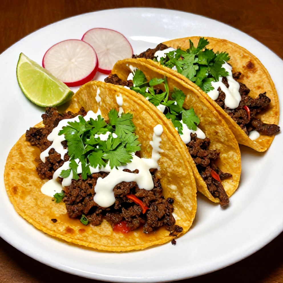 Plated Authentic Pot Birria Tacos with crispy tacos and fresh cilantro