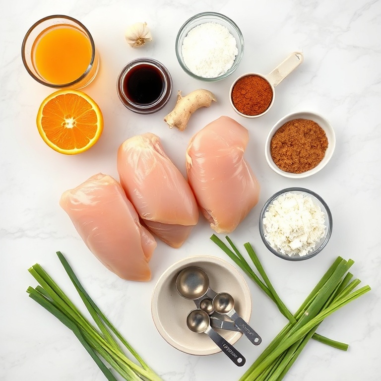 Raw ingredients for orange chicken