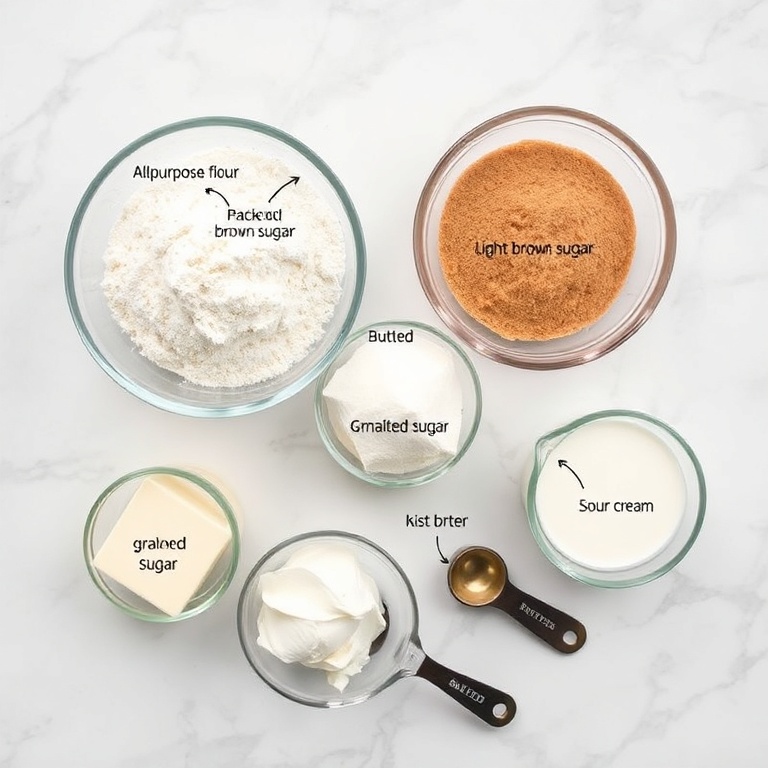 Brown Sugar Chai Cake ingredients on a marble surface