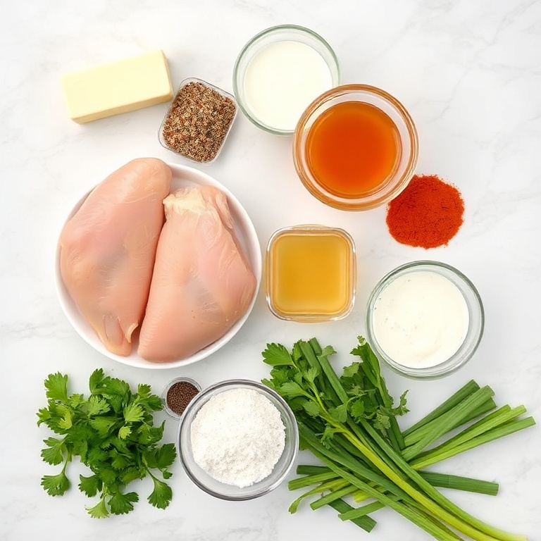 Raw ingredients for Cajun Butter Chicken laid out