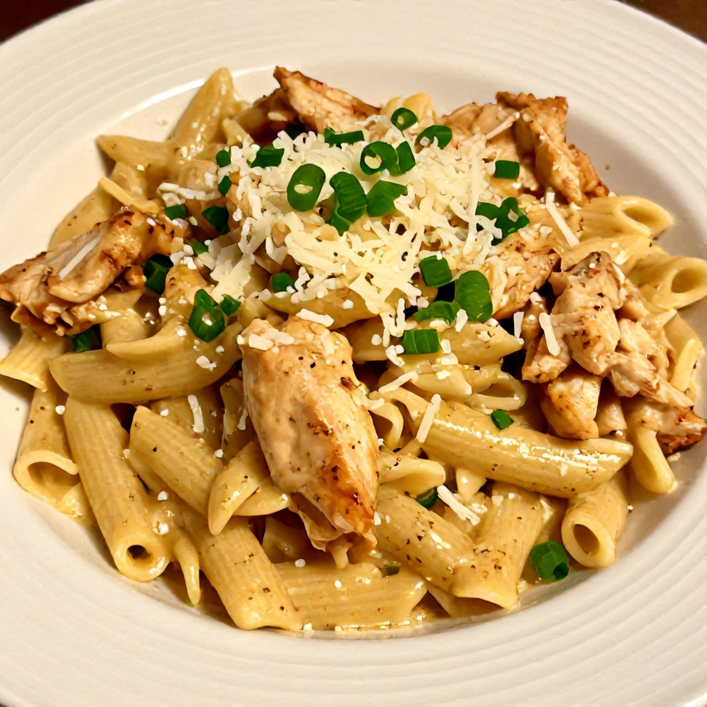Plated serving of Cajun Chicken Pasta