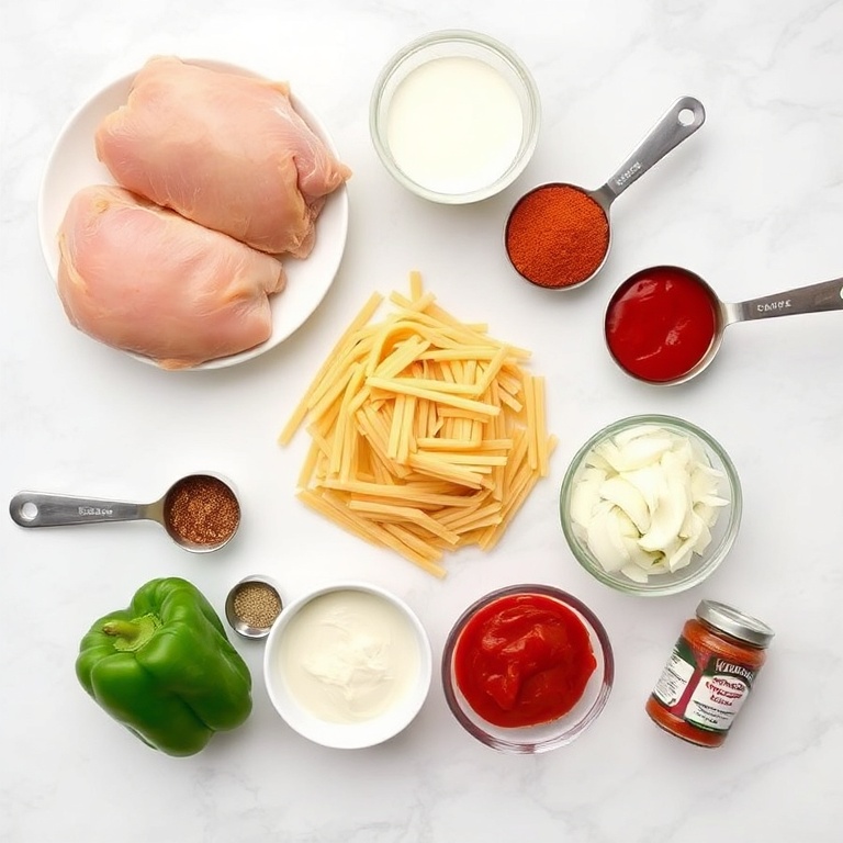 Raw ingredients for Cajun Chicken Pasta