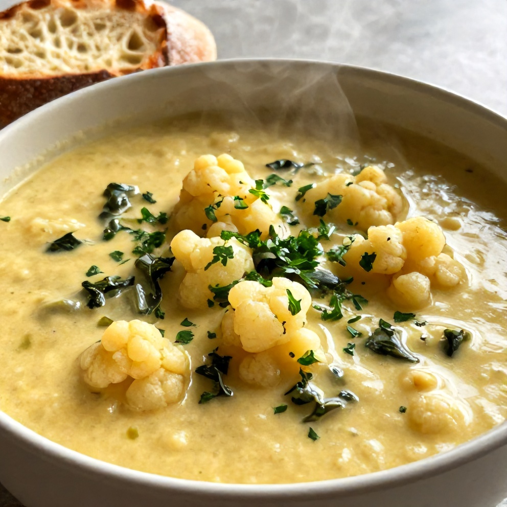 Creamy Cauliflower Sausage Kale Soup