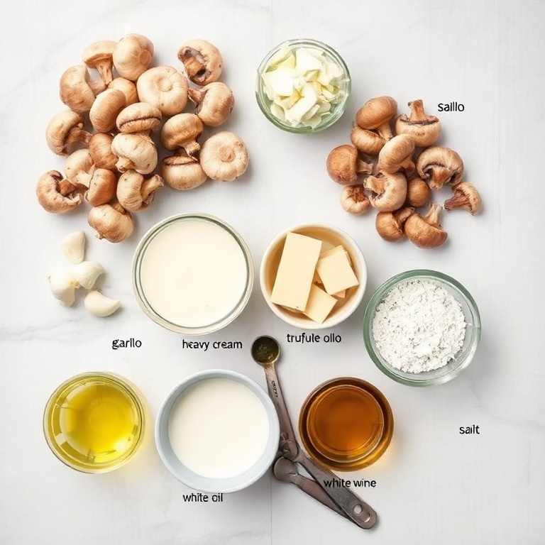 Raw ingredients for Creamy Gorgonzola Truffle Mushroom Sauce