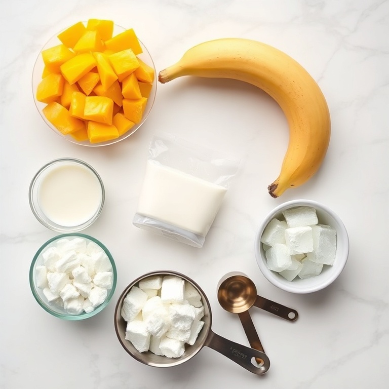 Raw ingredients for Mango Coconut Protein Shake