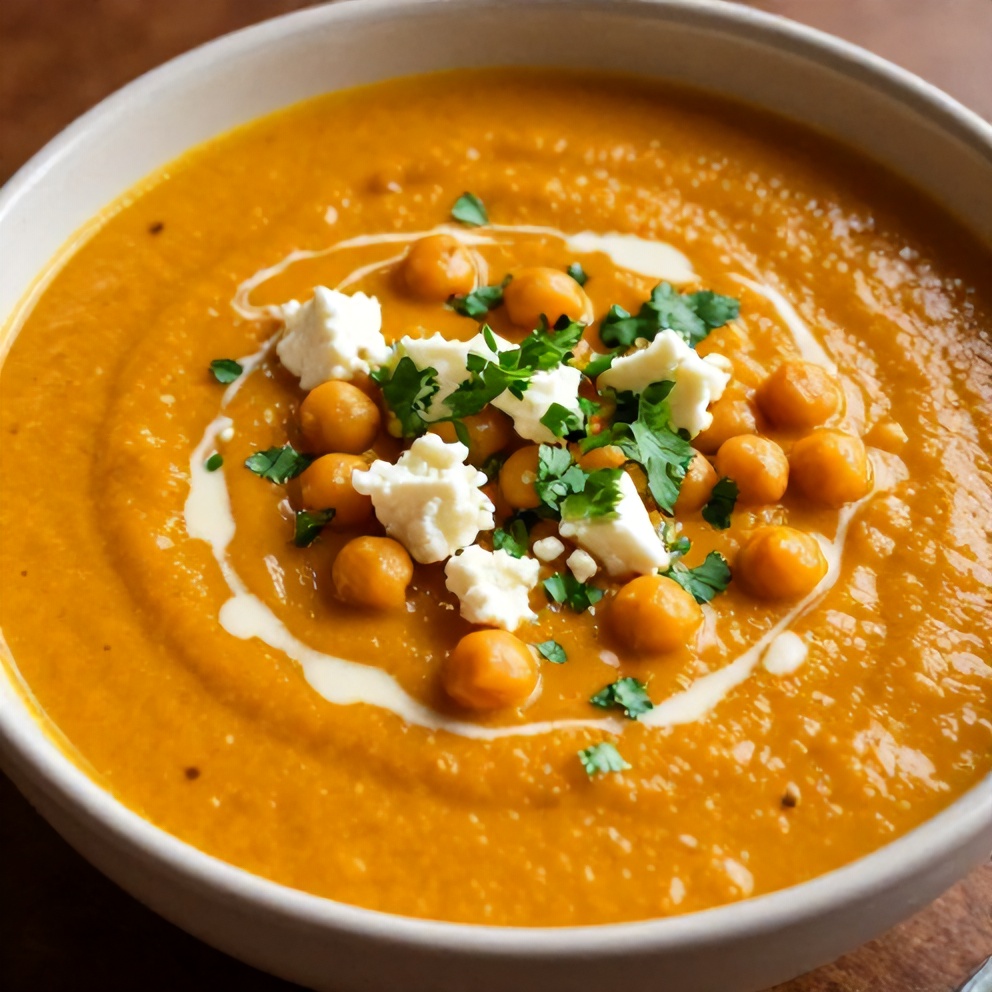 Creamy Moroccan Sweet Potato Soup with Chickpeas plated