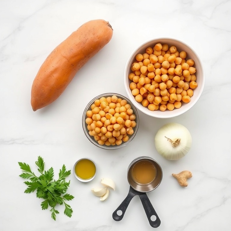 Ingredients for Creamy Moroccan Sweet Potato Soup with Chickpeas