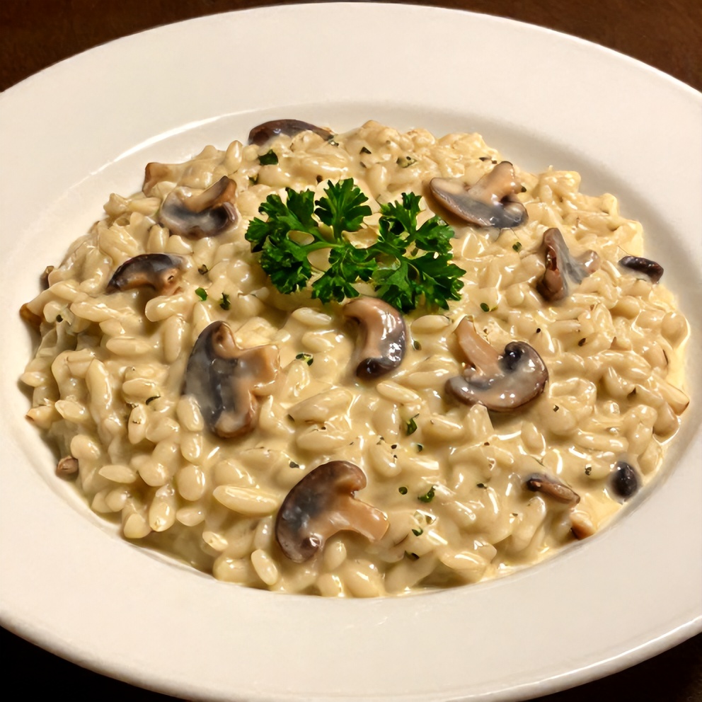 Plated Creamy Mushroom Risotto with Fresh Parsley