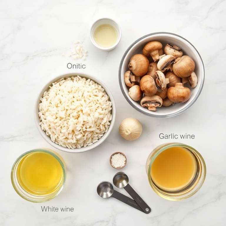 Raw Ingredients for Creamy Mushroom Risotto