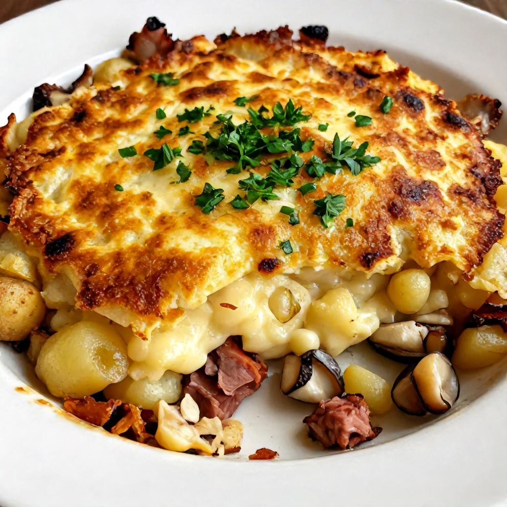 Finished Pancetta and Porcini Potato Gratin