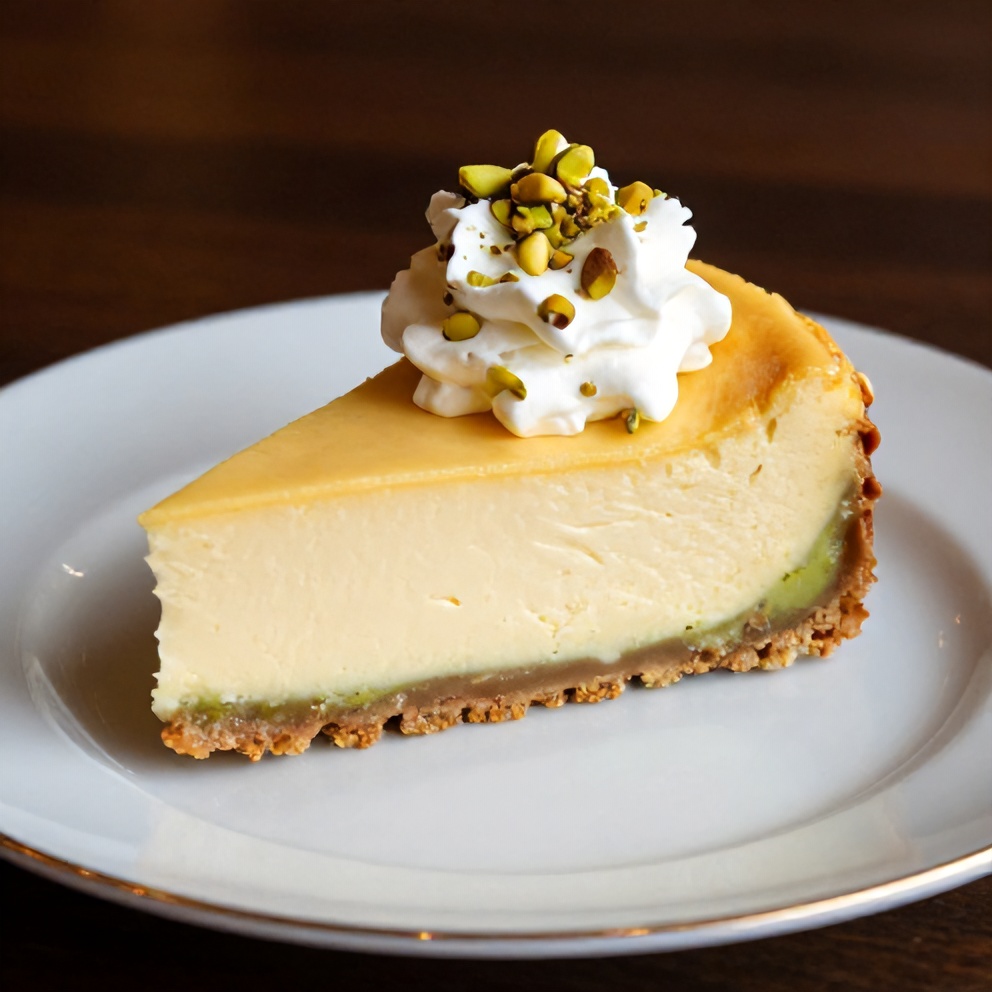 Sliced Pistachio Cheesecake on a Plate
