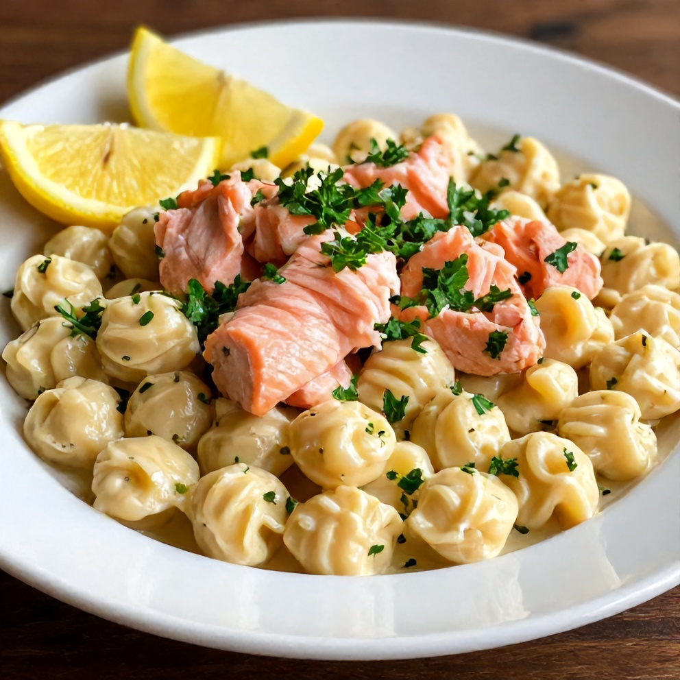 Plated creamy smoked salmon gnocchi