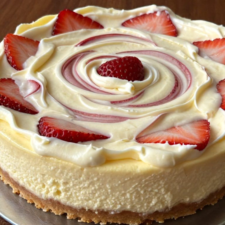 creamy strawberry swirl cheesecake