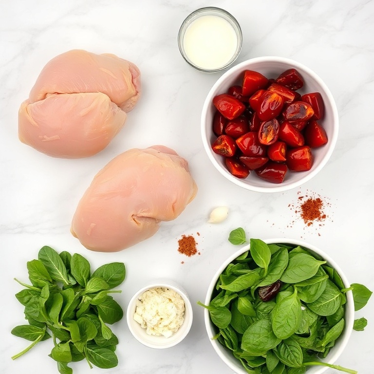 Raw ingredients for Sun-Dried Tomato Chicken Skillet