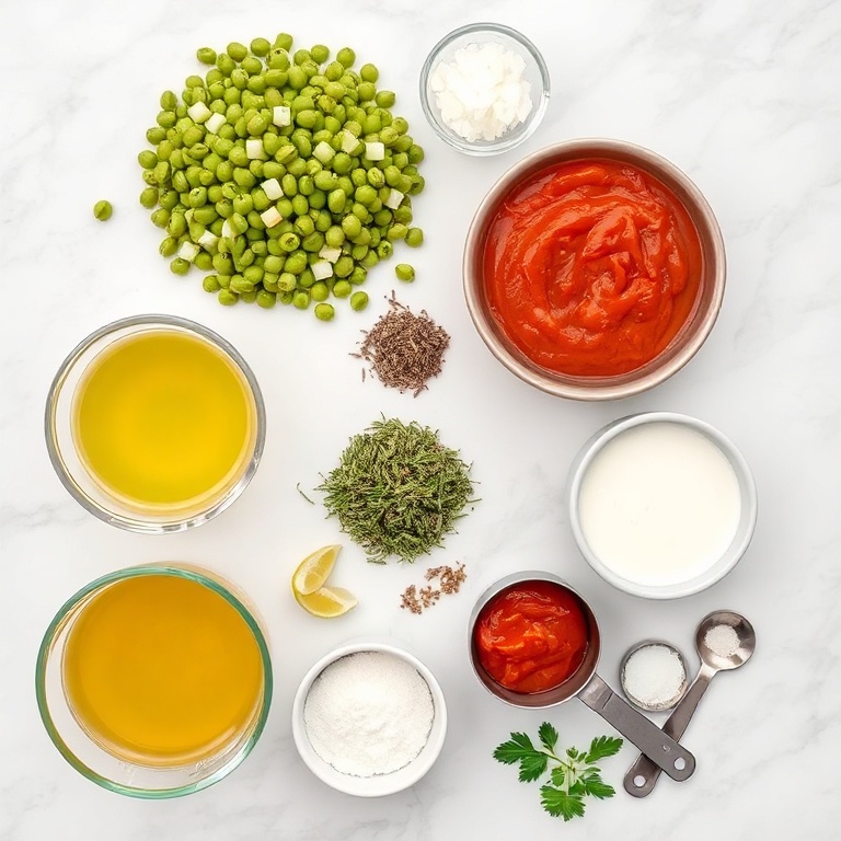 Raw ingredients for creamy sundried tomato lentils