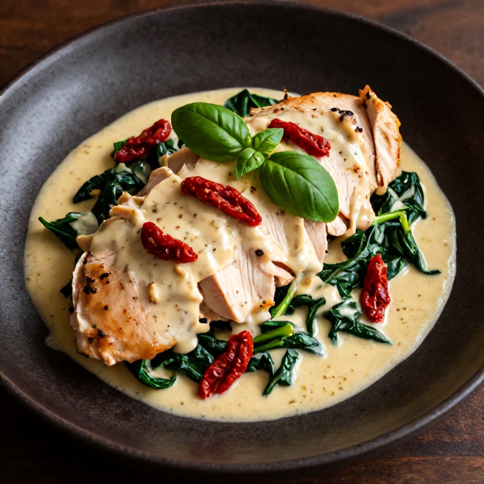 Plated Creamy Tuscan Chicken with Spinach