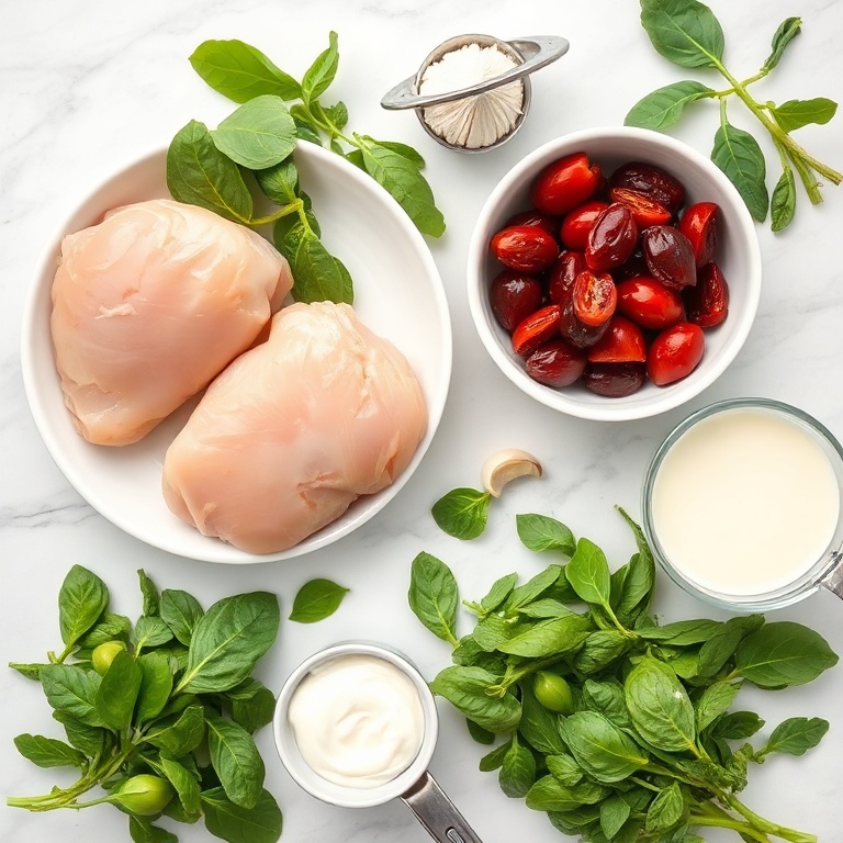 Raw ingredients for Creamy Tuscan Chicken with Spinach