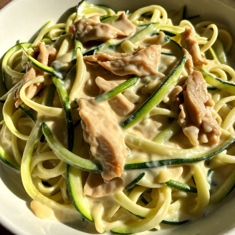 creamy zucchini noodle chicken alfredo