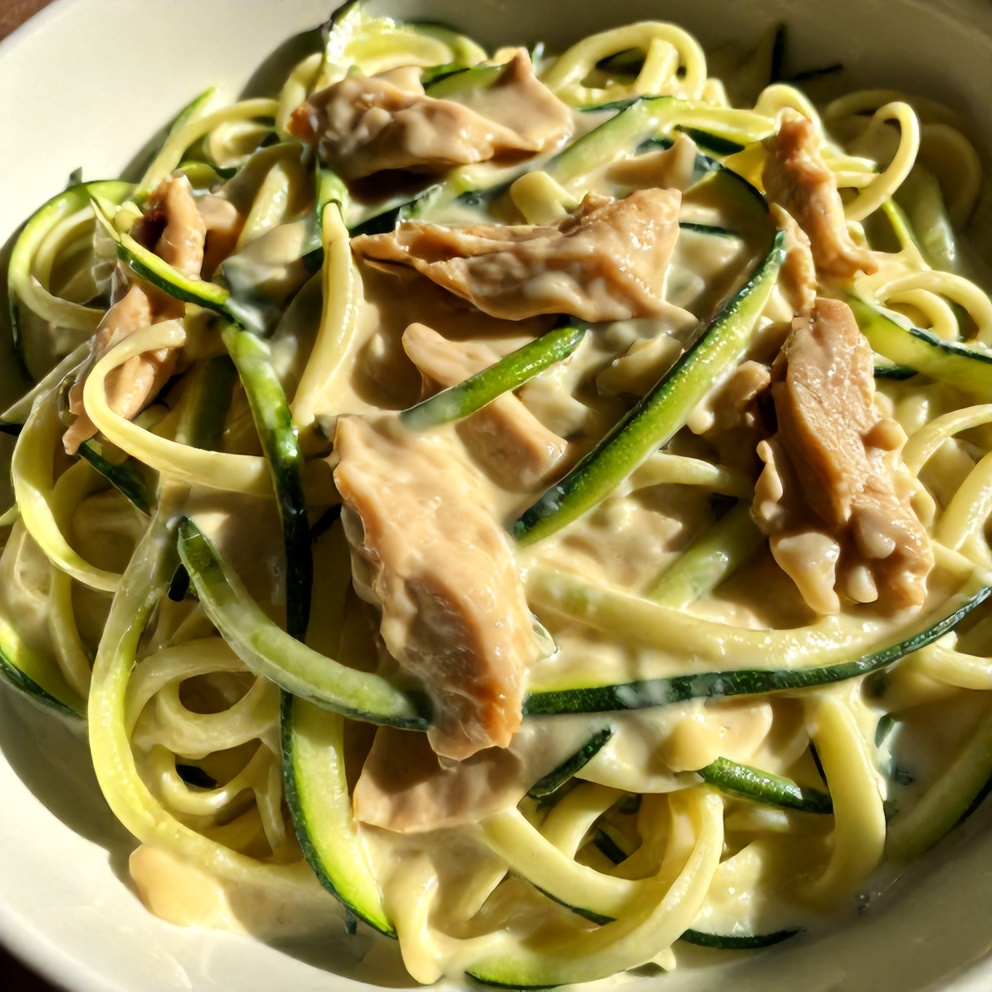 creamy zucchini noodle chicken alfredo