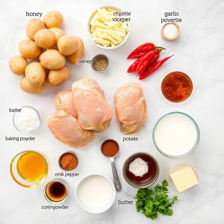 Raw ingredients for Crispy Chipotle Honey Chicken Thighs with Gouda Mashed Potatoes