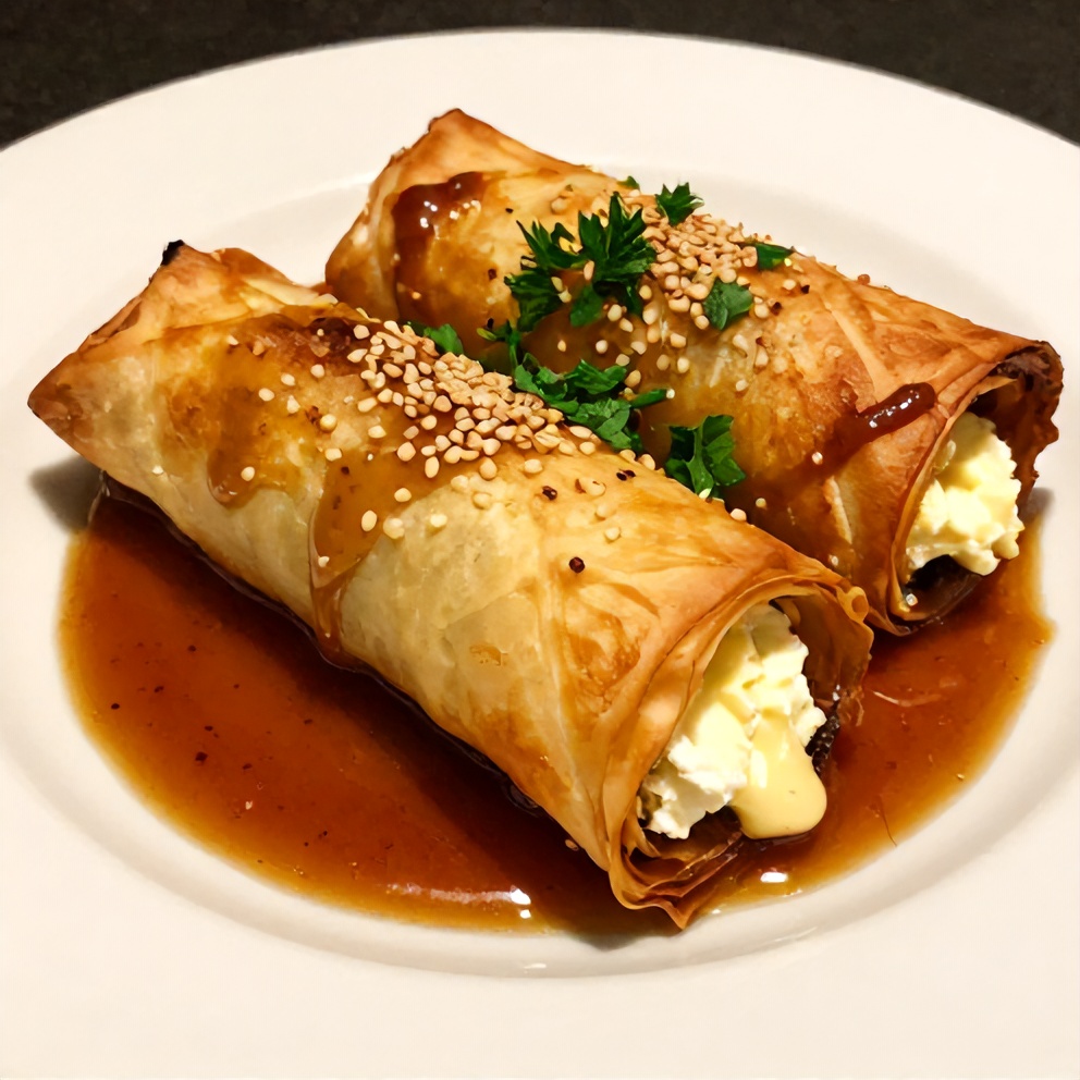 Crispy Feta Phyllo Rolls with Sweet Chili Honey Sauce