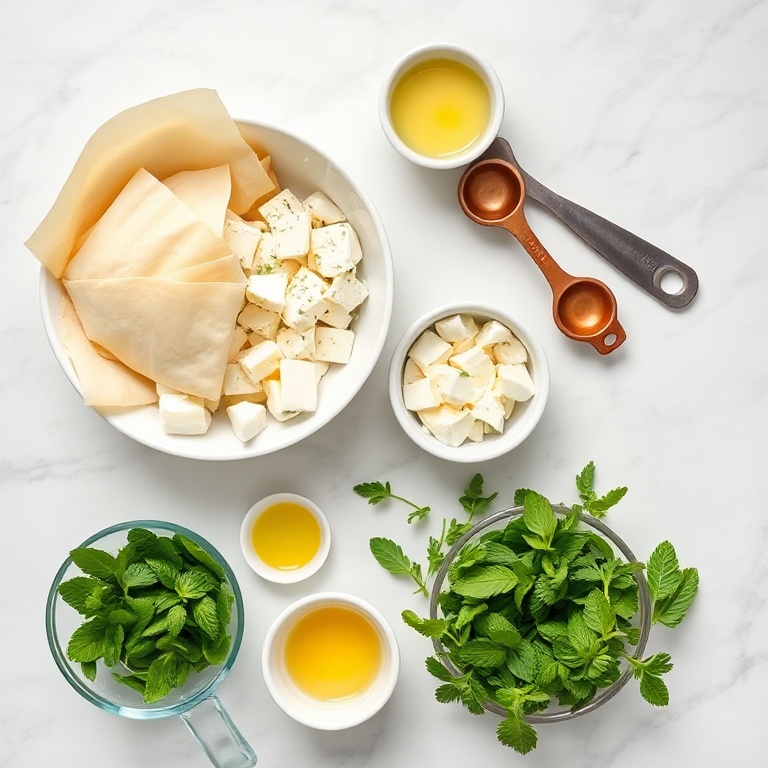 Raw ingredients for Crispy Feta Phyllo Rolls