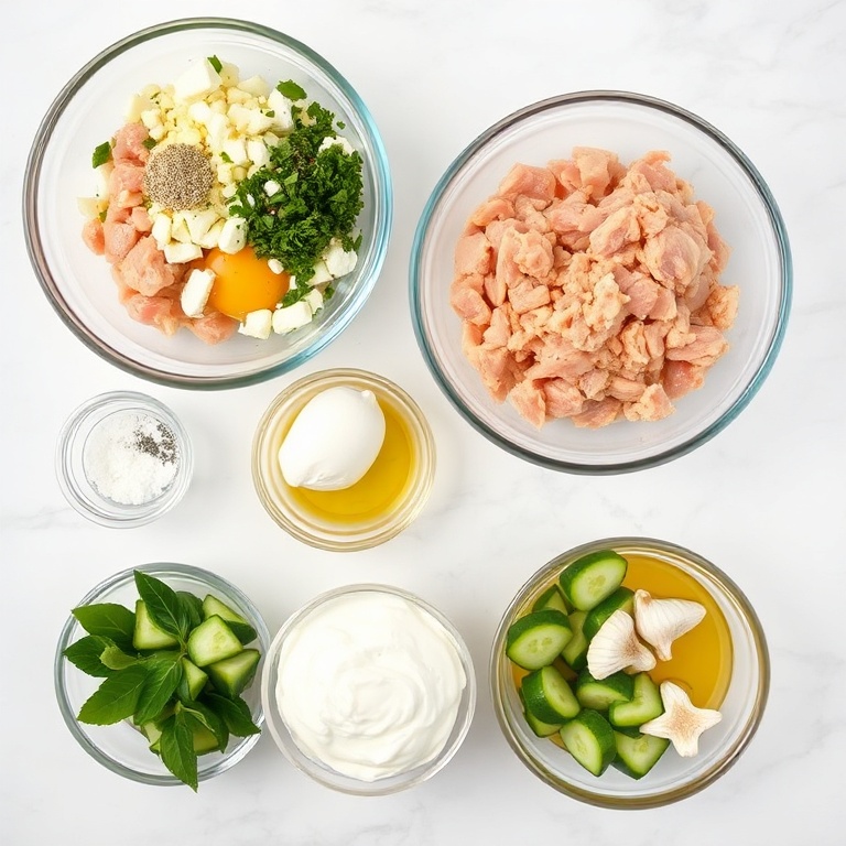 Raw Ingredients for Greek Chicken Burgers