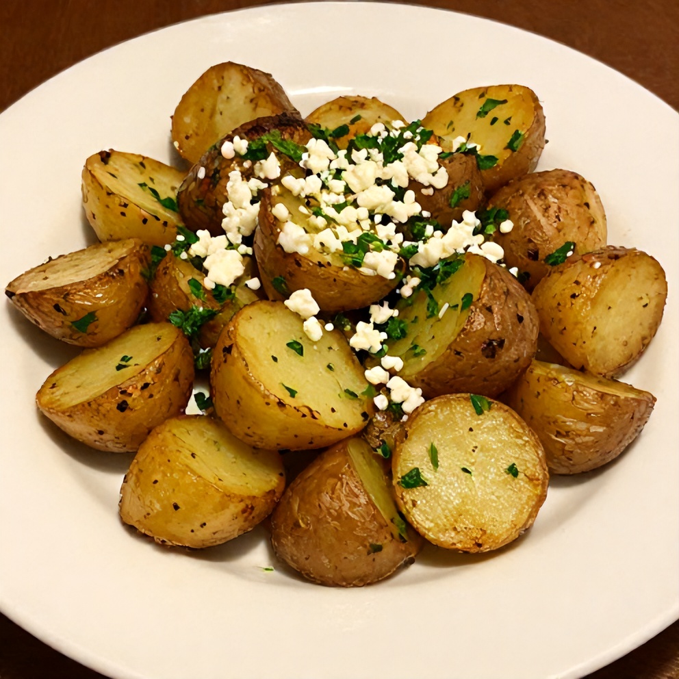 Crispy Greek Lemon Potatoes Served