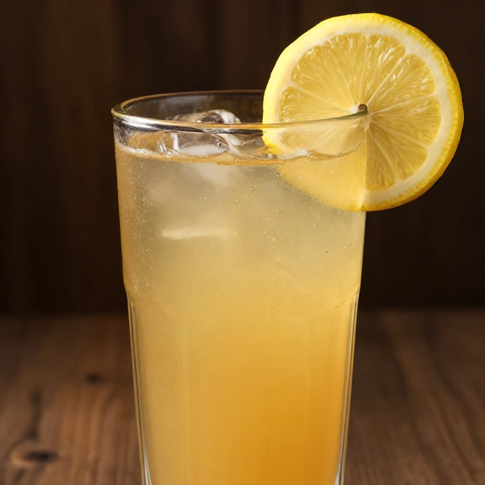 Guava White Tea Lemonade with a lemon slice garnish