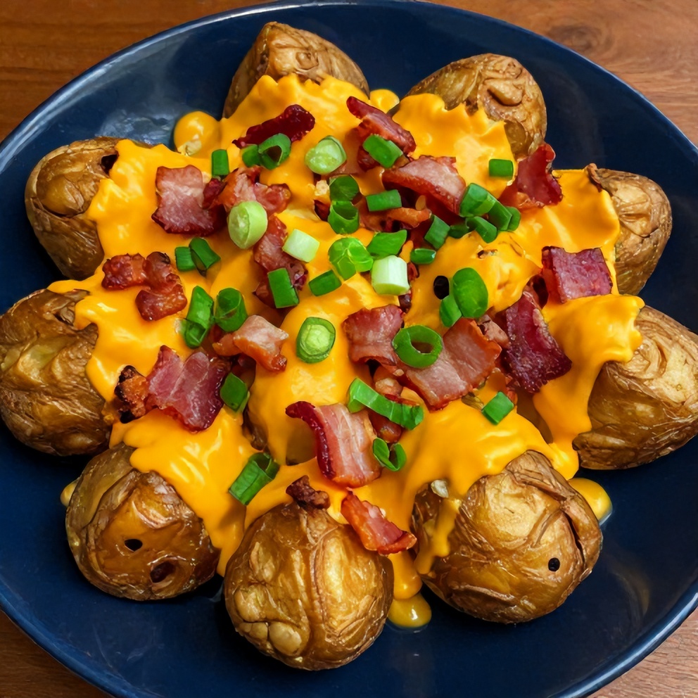 Crispy loaded baked potatoes with cheddar and bacon