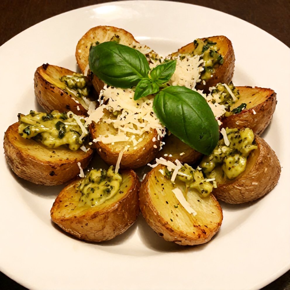 Crispy Parmesan Pesto Roasted Potatoes