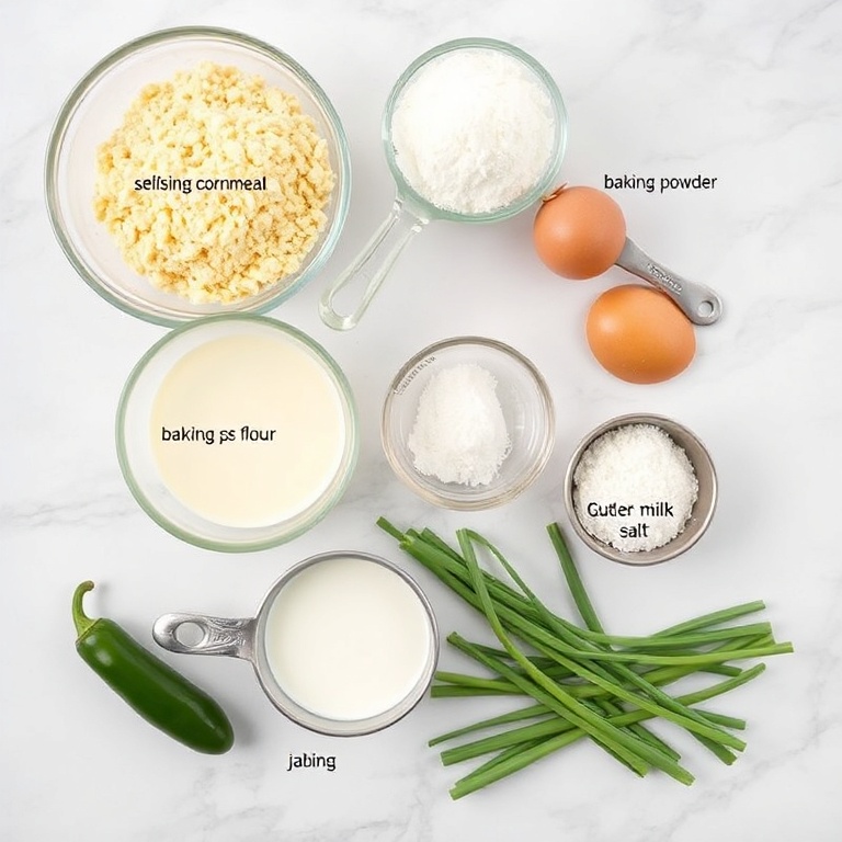 Raw ingredients for Hushpuppies on a marble surface