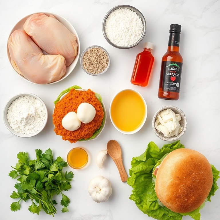Raw ingredients for Thai Fried Chicken Sandwich