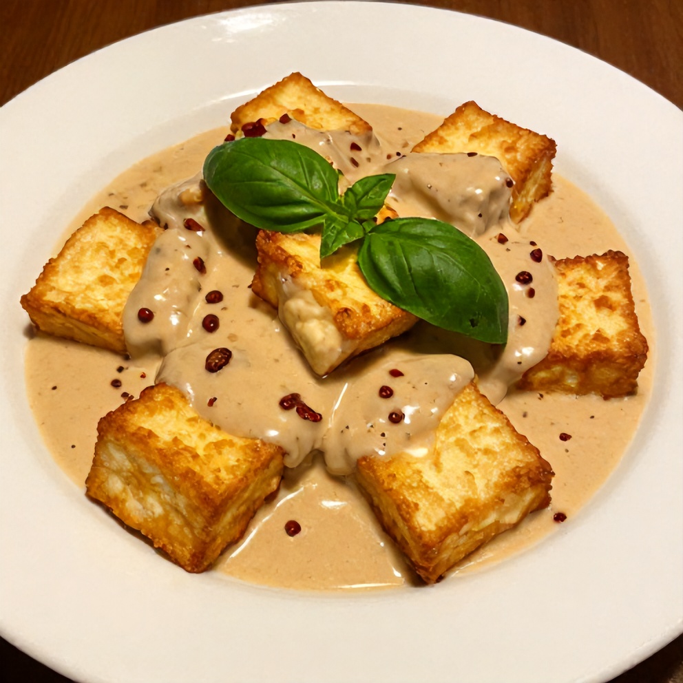 Crispy Tofu in Creamy Sun-Dried Tomato Sauce Final Dish