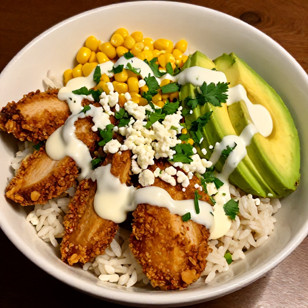 Plated Street Corn Chicken Rice Bowl