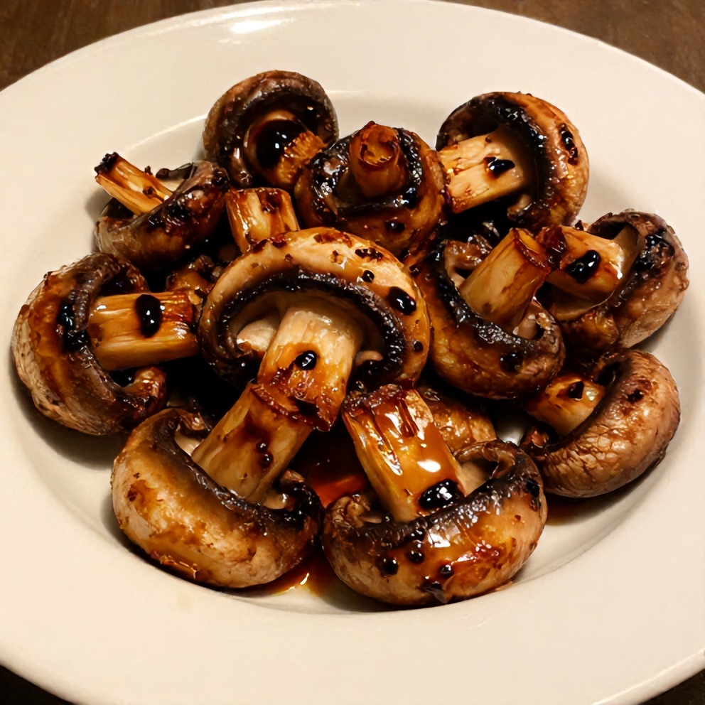 Plated Balsamic Roasted Garlic Mushrooms