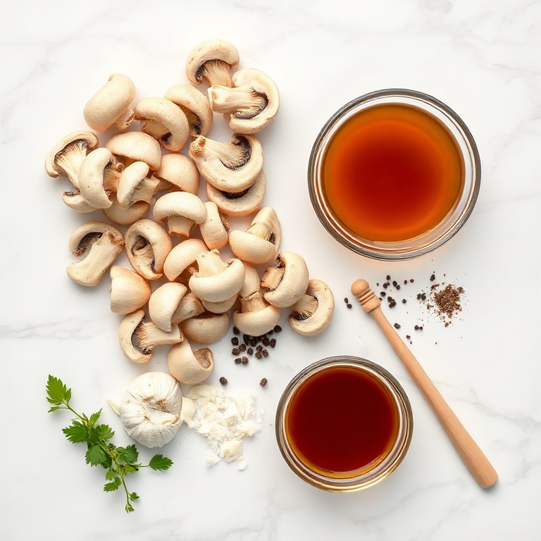 Raw Ingredients for Balsamic Roasted Garlic Mushrooms