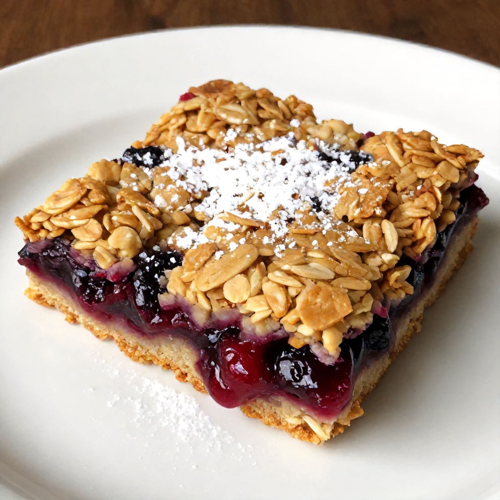 Easy Berry Oat Bars with Raspberry Preserves on a plate