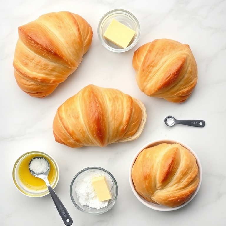 Raw ingredients for easy breakfast croissant sandwiches