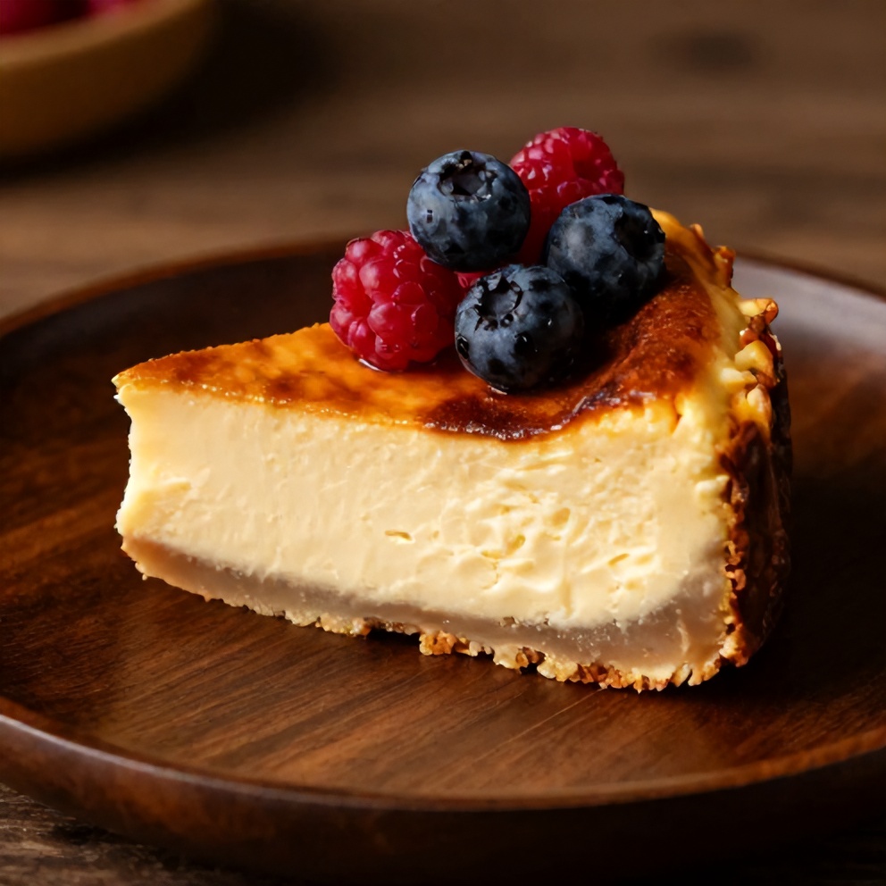 Sliced Burnt Basque Cheesecake on a plate