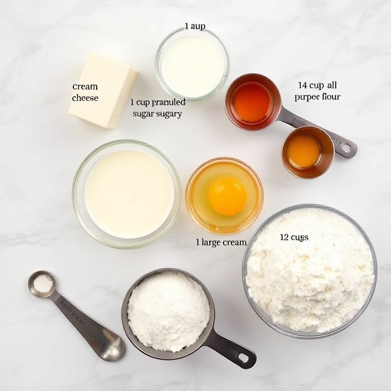 Ingredients for Burnt Basque Cheesecake: Cream cheese, sugar, eggs, heavy cream, and flour
