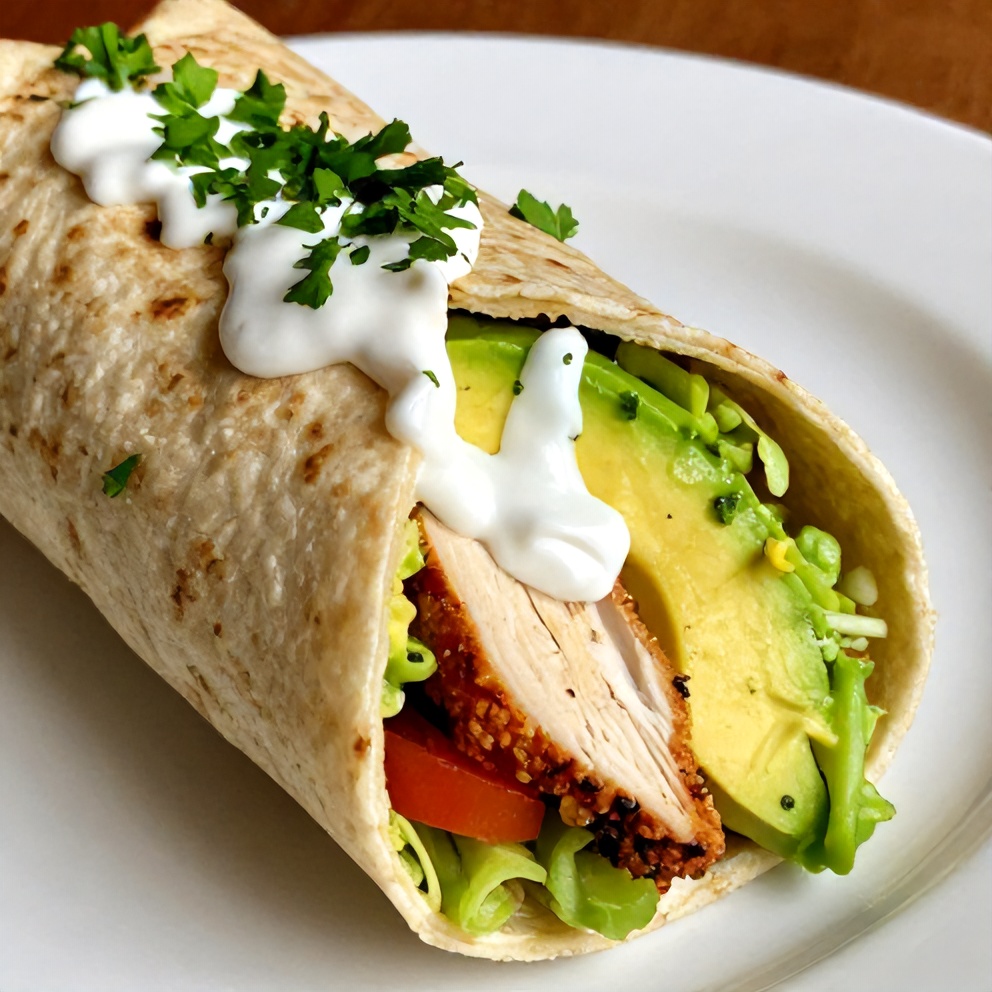 Chicken Avocado Wrap on a white plate