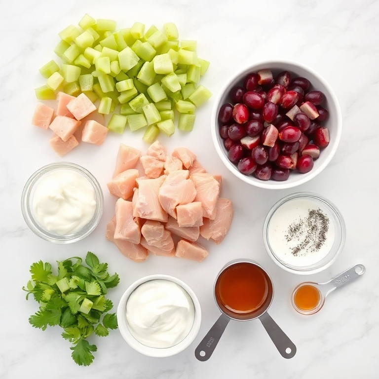 Raw ingredients for chicken grape salad