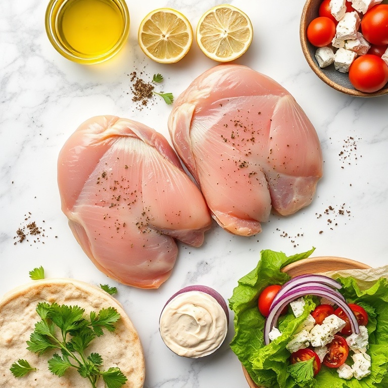 Chicken Shawarma ingredients on marble counter