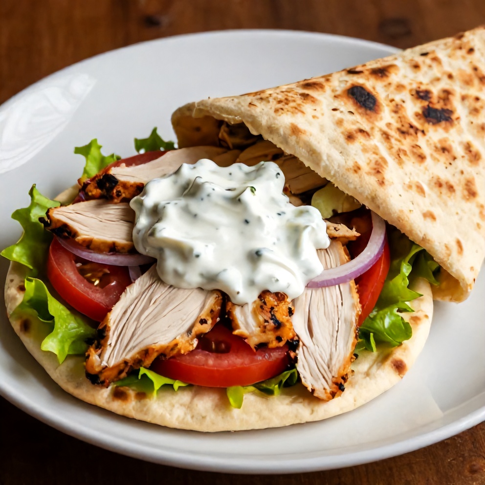 Plated Chicken Shawarma with Garlic Sauce