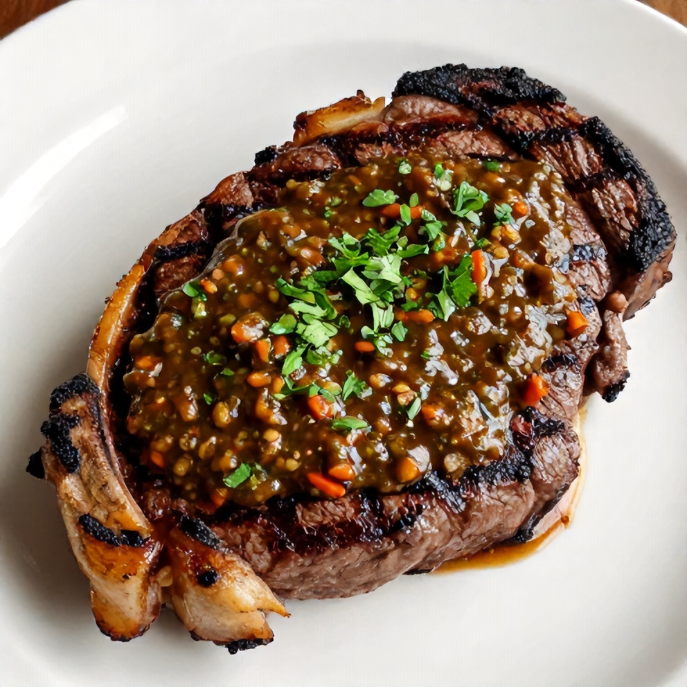 Easy chimichurri sauce on grilled meat