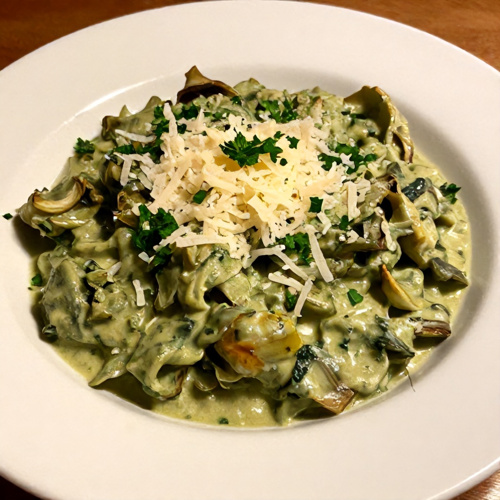 Plated Creamed Spinach and Artichokes