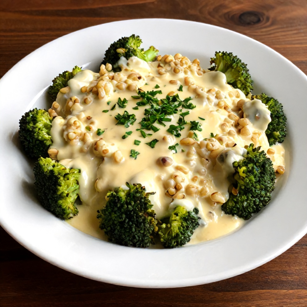 A serving of Creamy Broccoli Quinoa Bake on a plate