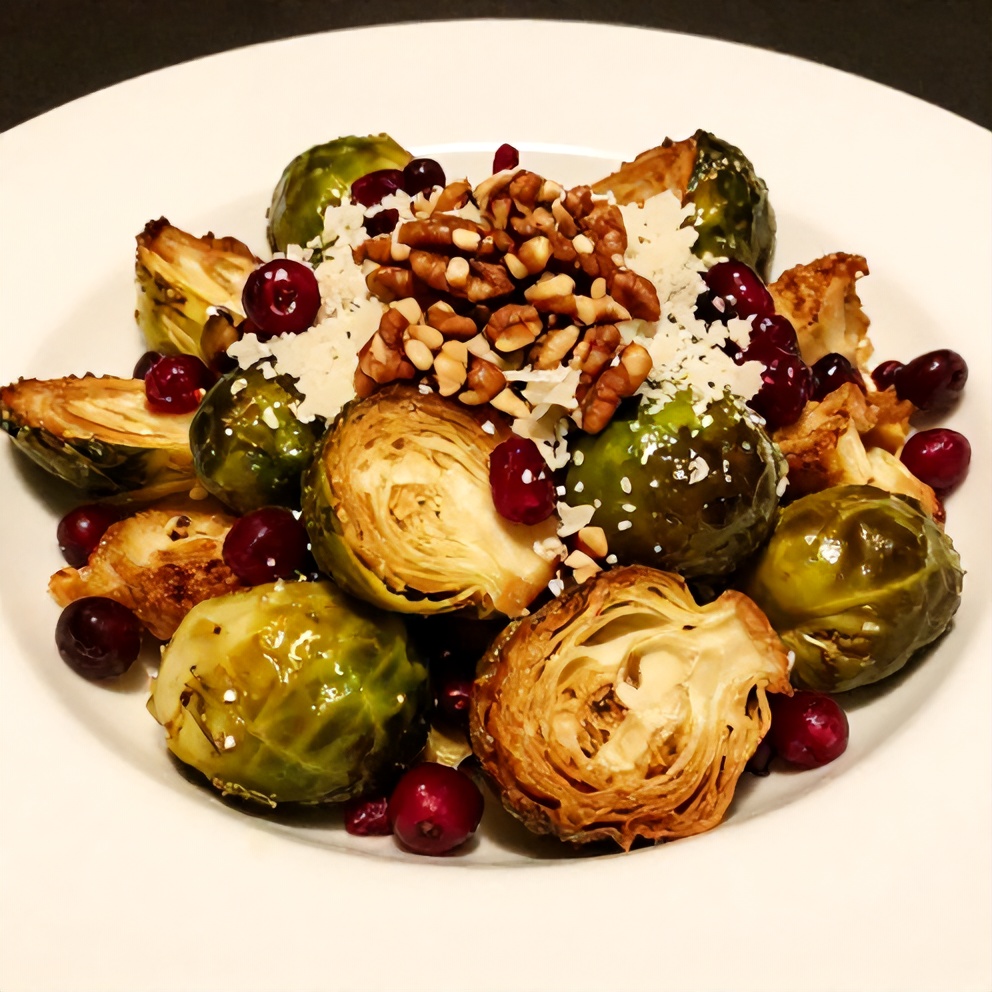 Plated Brussels sprouts salad with cranberries and Parmesan